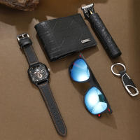 Reloj Clásico Versátil Para Hombres 5pcs Con Llavero Reloj De Cuarzo Para Negocios Y Fiestas Casual Regalo Con Soleras Y Cartera - details 1