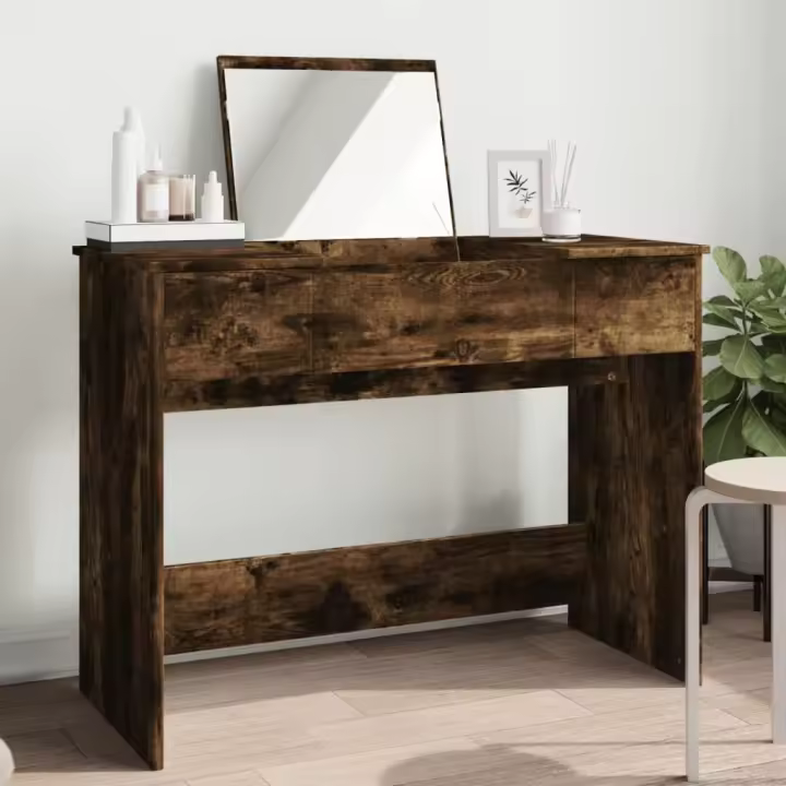 vidaXL Tocador con espejo 100x45x76 cm en color Negro/Gris sonoma/Gris hormigón y más | decorativo de pared para baño dormitorio recibidor moderno - 1