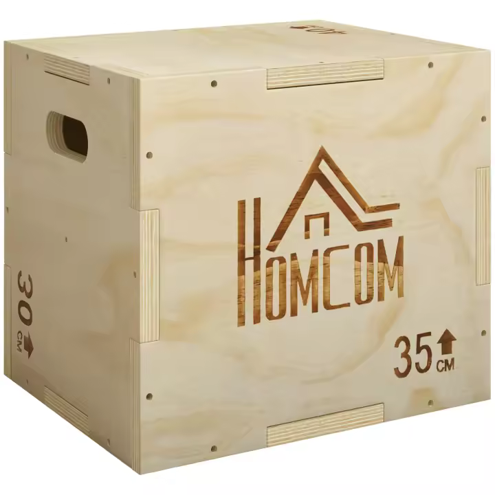 HOMCOM Box Jump Pliométrico 3 en 1 Jump Box para entrenamiento en box, musculación, fitness y crossfit, 40,5/35,5/30,5 cm de madera - 1