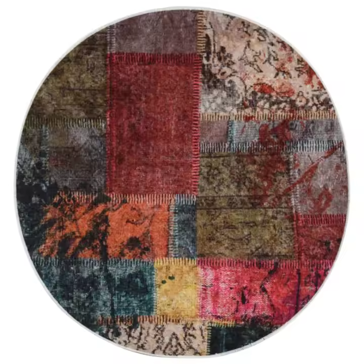 vidaXL Alfombra lavable patchwork antideslizante multicolor φ120 cm - 1