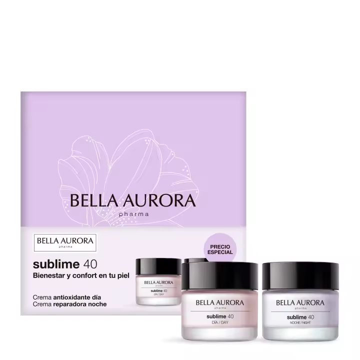 BELLA AURORA - Pack Sublime 40, Crema Antioxidante Día 50ml + Crema Reparadora Noche 50ml, Tratamiento Antiedad e Iluminador, +40 Años, Atenúa Arrugas y Líneas de Expresión, Unifica y Aclara Piel - 1