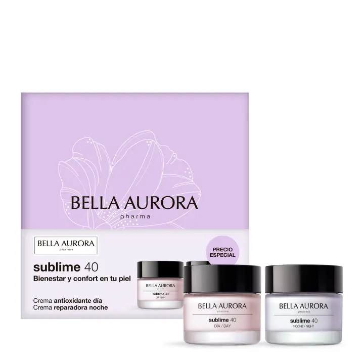 BELLA AURORA - Pack Sublime 40, Crema Antioxidante Día 50ml + Crema Reparadora Noche 50ml, Tratamiento Antiedad e Iluminador, +40 Años, Atenúa Arrugas y Líneas de Expresión, Unifica y Aclara Piel - 1