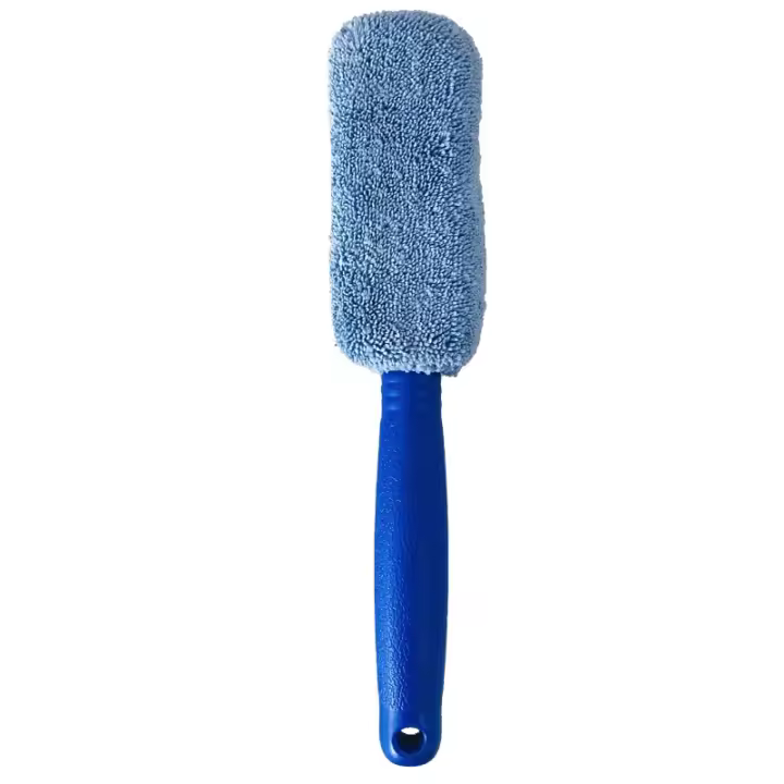 Cepillo De Limpieza Para Ruedas De Coche Portátil Con Manija De Plástico Microfibra Azul Y Gris Herramienta De Limpieza Para Rines Y Neumáticos - 1
