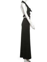 Vestido Elegante De Mujer Sin Cintura Con Collar Swing Y Abertura Alta En Espalda Con Hebilla De Metal Estrella De Cinco Puntos Vestidos De Baile - details 4