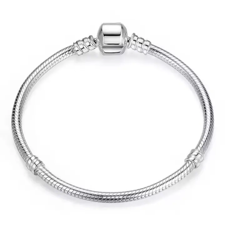 Pulsera de Encanto de Plata Esterlina 925 Hecho a Mano Diseño Suave y Liso de Serpiente para Mujeres - 1