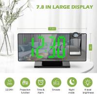Reloj despertador digital con proyección de 180 °, con espejo LED, pantalla grande, pantalla de temperatura, despertador digital con repetición, fecha, 3 brillo, para dormitorio y oficina - details 2