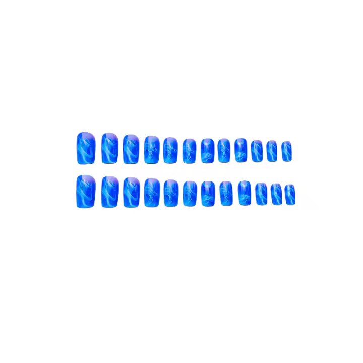 Kit De Uñas Postizas Con Diseño Geométrico Y Estampado De Océano Azul 24 Piezas Uñas Falsas Cortas De ABS Para Arte De Uñas - 1