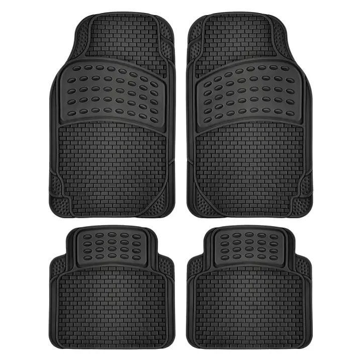 X-Juego de 4 Alfombras de Goma Antideslizantes para Coche, Alfombrillas Universales Recortables, Delanteras y Traseras, Protección Completa para el Suelo del Vehículo, Color Negro, Fáciles de Limpiar y Resistentes - 1
