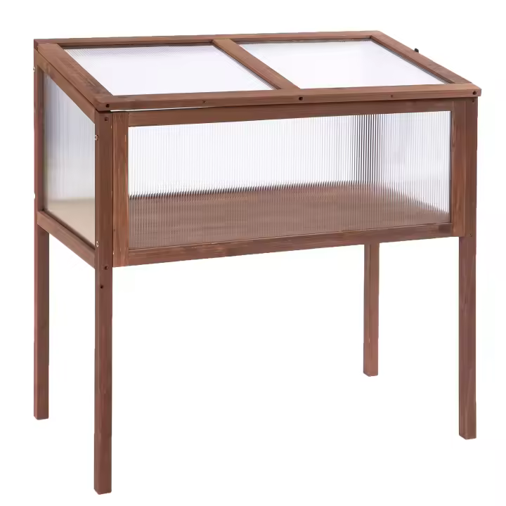 Outsunny Cama Elevada Mesa de Invernadero de Marco Frío de Madera Jardinera de Cama de Hierbas para Jardín, Balcón y Terraza Tablero de PC de madera de abeto marrón 90 x 50 x 93 cm - 1