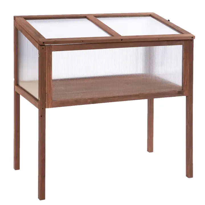 Outsunny Cama Elevada Mesa de Invernadero de Marco Frío de Madera Jardinera de Cama de Hierbas para Jardín, Balcón y Terraza Tablero de PC de madera de abeto marrón 90 x 50 x 93 cm - 1