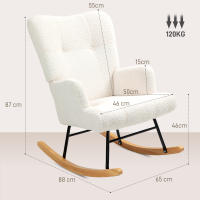 HOMCOM Mecedora de Borreguito Mecedora para Lactancia con Respaldo Capitoné y Base de Madera de Caucho Carga 120 kg Silla Mecedora para Salón Dormitorio a - details 2