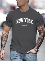 Camiseta De Algodón Puro 100% Para Hombre Estilo Casual Con Estampado De Nueva York Cuello Redondo Manga Corta Ajustada Y Oversized Para El Verano - details 8