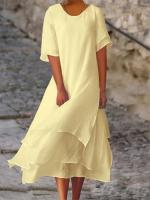 Vestido Largo De Color Sólido Para Mujer Verano 2024 Vuelta En V Manga Media Irregular Ropa De Vacaciones Playa Robe Casual - details 4