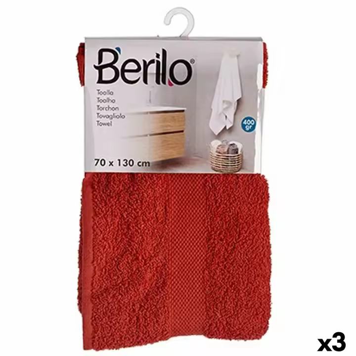 Toalla de baño Berilo 89666 Teja 80 % algodón 20 % Poliéster 70 x 130 cm (3 Unidades) - 1