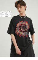 Camiseta Hip Hop Streetwear Para Hombre Estampado De Calavera Quemada Vintage Talla Oversize Algodón Tejido Lavado Negro Unisex - details 3