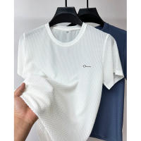 Camiseta De Hombre De Seda De Hielo Transpirable Con Cuello Redondo Manga Corta Suave Y Ligera Para Verano Estilo Casual - details 5