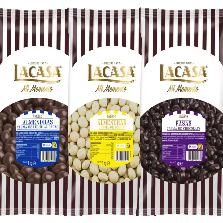 Lacasa Mi Momento pack 3kg bolas: Pasas de Corinto con chocolate Negro ,Almendra con chocolate con Leche ,Almendra con chocolate Blanco - 1