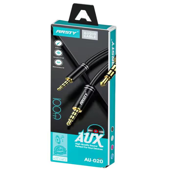 Cable Auxiliar Ansty AU-020 Sonido Estereo, Auricular, Coche, TV, Altavoz, PC, Tablet, Longitud 1M - 1