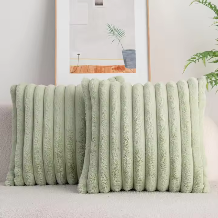 Cubierta De Cojín Suave Y Acolchada De Peluche De Conejo Falso Para Sofá Mesa De Noche Silla Decoración Del Hogar Saga Verde - 1