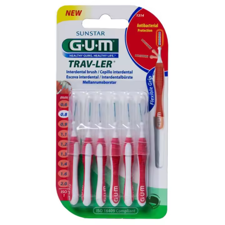 GUM CEPILLO INTERDENTAL 1314 TRAV-LER 0.8 MM 6 UNIDADES - 1