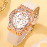 Reloj De Cuarzo Para Mujer 2PCS Set Rosa Lujo Con Rhinestone Y Pulsera De Cristal Reloj De Mano De Moda Y Casual Con Cierre De Hebilla - details 11