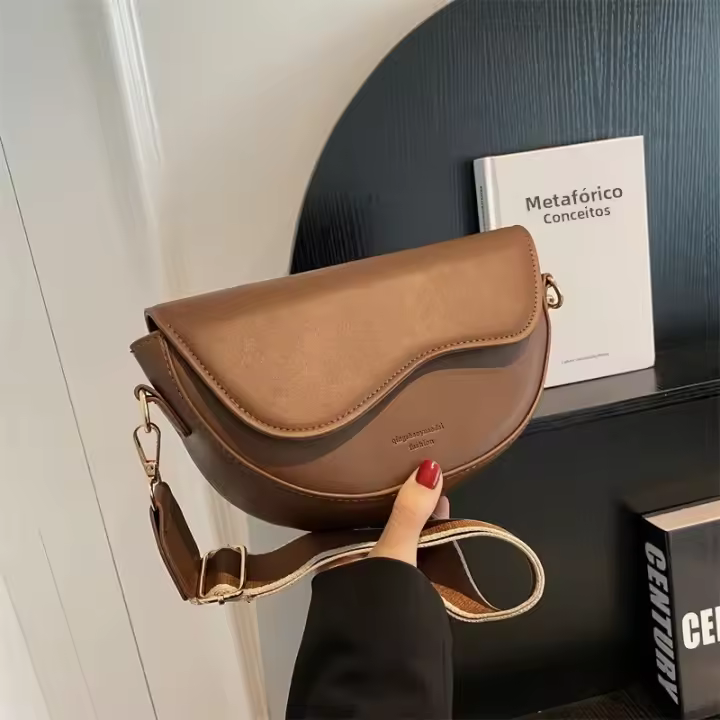 Bolso De Hombro Pequeño De Cuero PU Vintage Para Mujer Bolso Transversal De Moda Con Cierre De Cubierta Y Pochete Interior - 1
