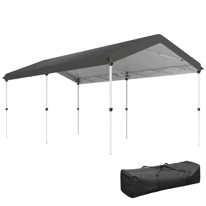 Outsunny Carpa Plegable 6x3 m Cenador de Jardín con Altura Ajustable en 3 Niveles Protección UV50+ Impermeable y Bolsa de Transporte Gazebo para Exterior Fiestas Camping Gris Oscuro - 1