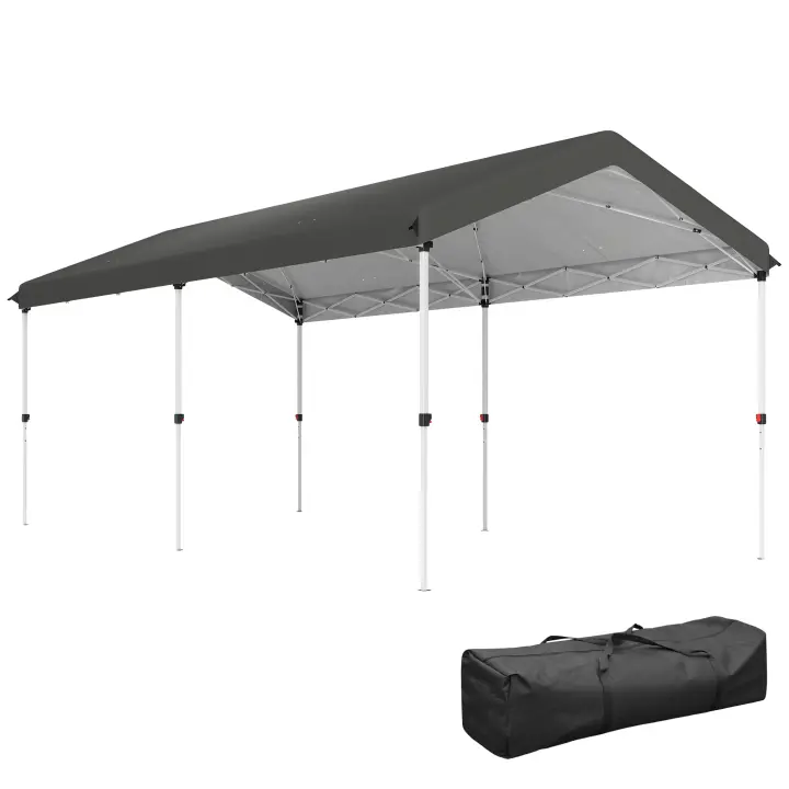 Outsunny Carpa Plegable 6x3 m Cenador de Jardín con Altura Ajustable en 3 Niveles Protección UV50+ Impermeable y Bolsa de Transporte Gazebo para Exterior Fiestas Camping Gris Oscuro - 1