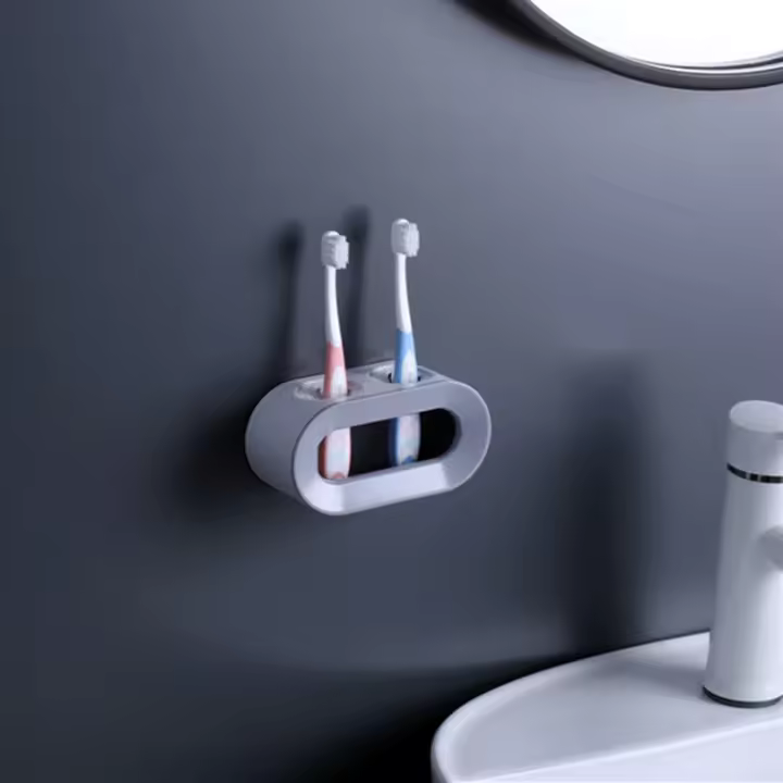 Soporte De Doble Agujero Para El Pelo De Dientes Eléctrico Adhesivo Y De La Luz Accesorios De Baño Y Organizador Hecho De Plástico - 1