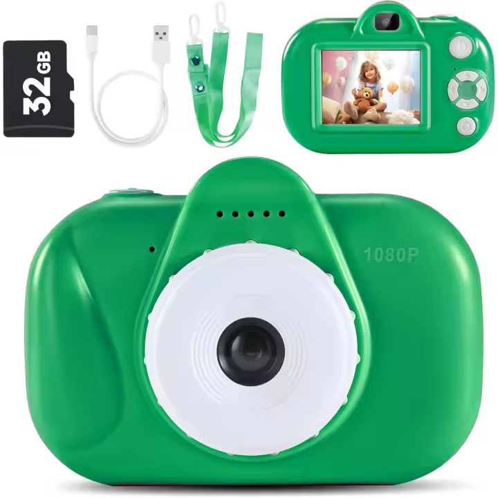Kids Camera Christmas Birthday Gifts, 1080P HD Toddler Boys Video Selfie Camera with 32G SD Card, Green - 1