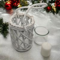 Buscodecor - Portavelas Cesta Blanco con Vaso de Cristal + Vela Blanca, Para Colgar o Apoyar en la Mesa, Regalo Ideal, Navidad. - details 3