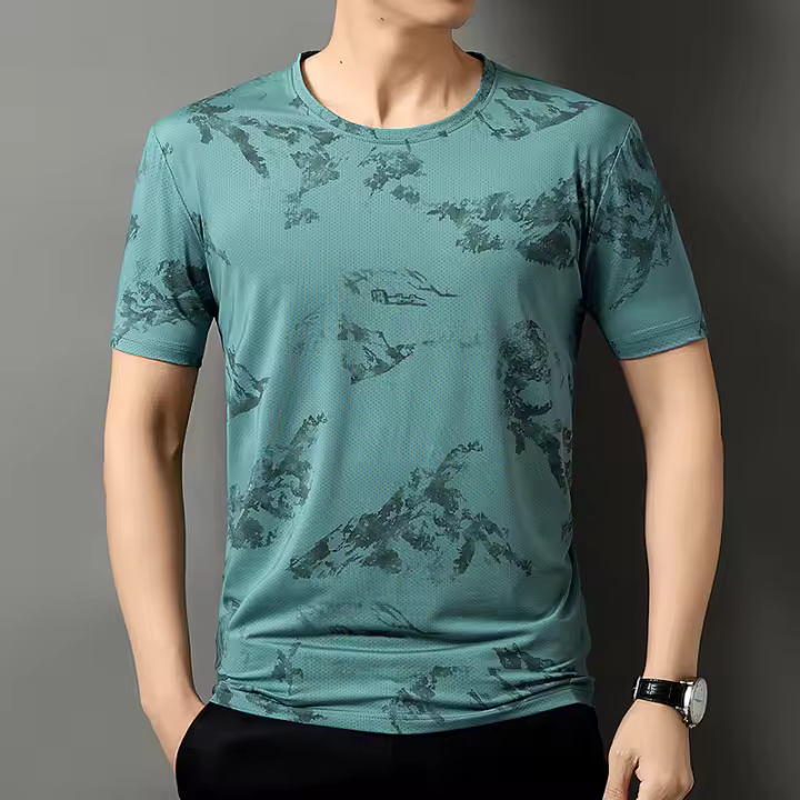 Camiseta De Seda De Hielo Talla Grande Para Hombres Verano Transpirable Absorbedor De Sudor Casual Corta Elástica Y Versátil - 1