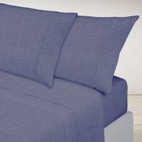 Manterol - Juego de sábanas lisas efecto lavado, calidad 100% Algodón, incluye bajera ajustable, encimera y fundas de almohada, tejido de calidad transpirable y duradero, colores beige, azul y gris. - details 2
