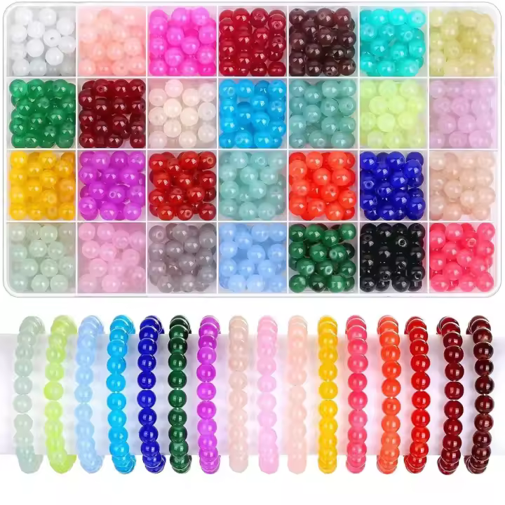 Kit De Bricolaje De Joyería Con 700 Piezas De Cuentas De Cristal Vibrante En 28 Colores 8mm Para Pulseras Collares Y Arte De Oídos - 1