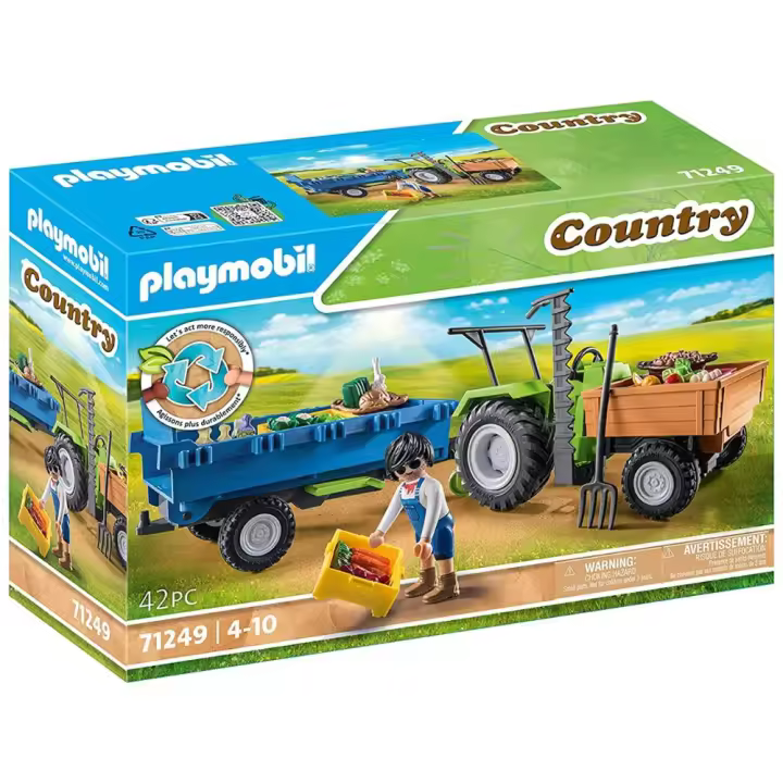 Playmobil tractor verde con remolque (71249) Country - 1