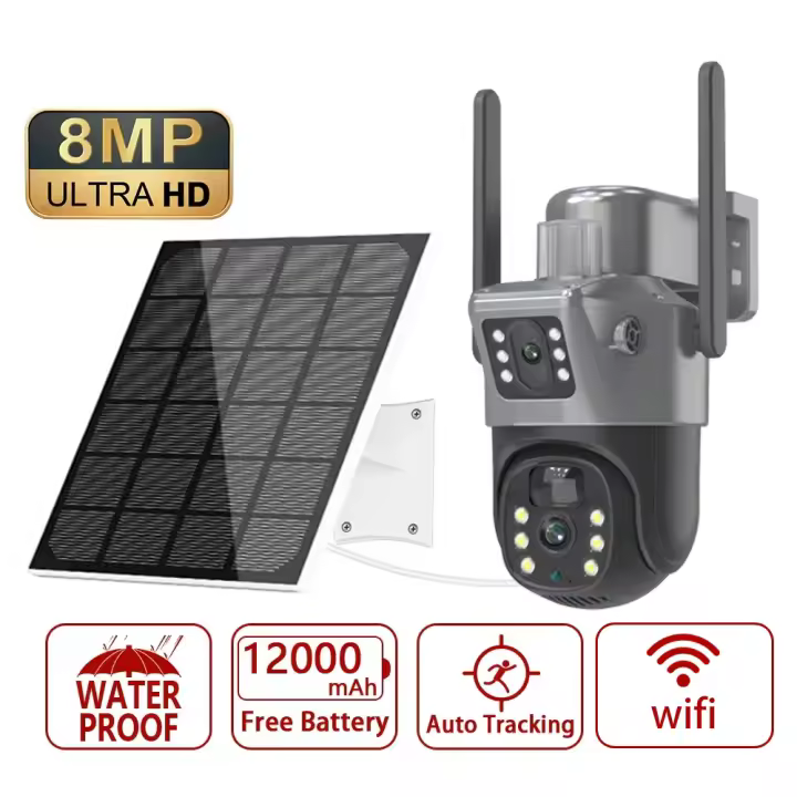 4K 8MP 4G Doble Lente PTZ Cámara Solar Pantallas Dobles PIR Seguimiento Humano Exterior WIFI Seguridad CCTV Vigilancia Cámara IP - 1