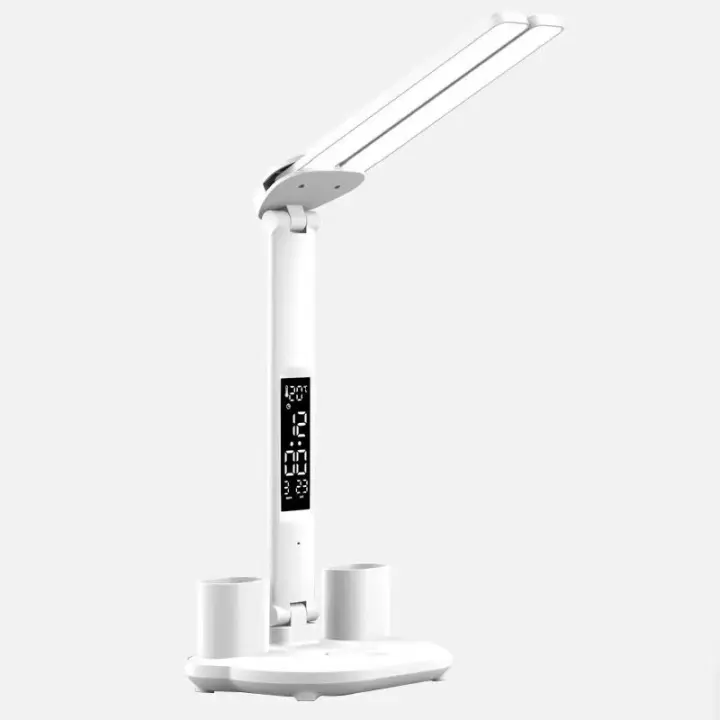 Lámpara De Mesa LED Doble Cabezal Multifuncional Ajustable Con Calendario Y Reloj USB Para Lectura En La Habitación Luz De Noche Lateral - 1