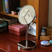 Espejo De Maquillaje Con Aumento Redondo Giratorio De 360 Grados Para Escritorio Del Dormitorio 1X Y 2X Magnificación Metal Y Vidrio Plateado Moderno - details 3