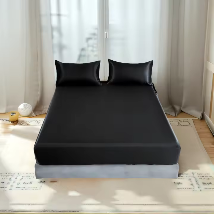 Kuup 3pc Sábana De Lujo En Satén De Color Sólido Con Fundas Para Almohada Y Cama Elástica En 4 Esquinas Cubiertas Para Mátter De Ajuste - 1