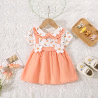 Vestido De Verano Para Bebé Niña Con Pétalos De Algodón Corto Con Mangas Y Tirantes Doble Capa Estilo Cute Para Niñas De 0 a 3 Años - details 1