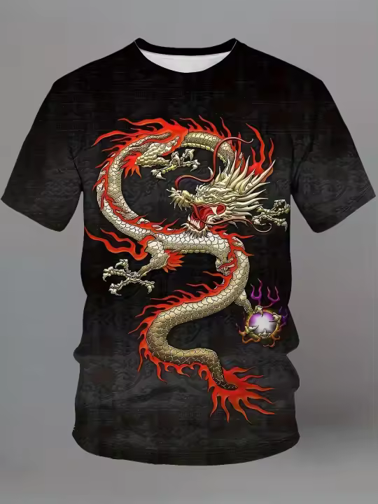 Camiseta De Manga Corta Para Hombre Estilo Casual Verano Streetwear Diseño De Dragón 3D Impresión Poliéster Algodón Micro Estirado Top - 1