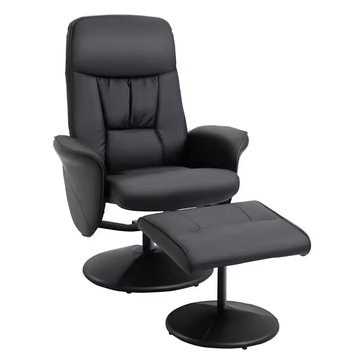 HOMCOM Sillón de Salón con Otomana Reposapiés Tapizado en PU Sillón Relax Reclinable hasta 145° y Giratorio 360° con Respaldo Ajustable para Salón Dormitorio Oficina 76x81x101 cm - 1