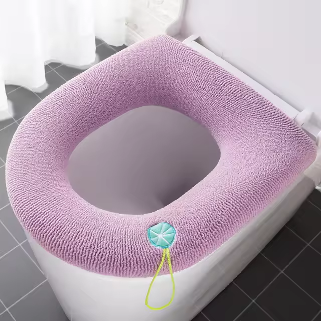 Cubierta De Inodoro Gruesa Y Cálida Funda De Almohadilla Lavable Para Inodoro Funda De Asiento De Baño Accesorios De Baño Ecológicos Hechos De Algodón De Larga Estancia - 1