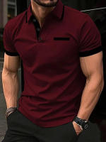 Camisa Polo Para Hombre Moda Negocios Casual Cuello Redondo Manga Corta Formal Rayas Patchwork Verano Negro Camiseta Ropa Hombre - details 10