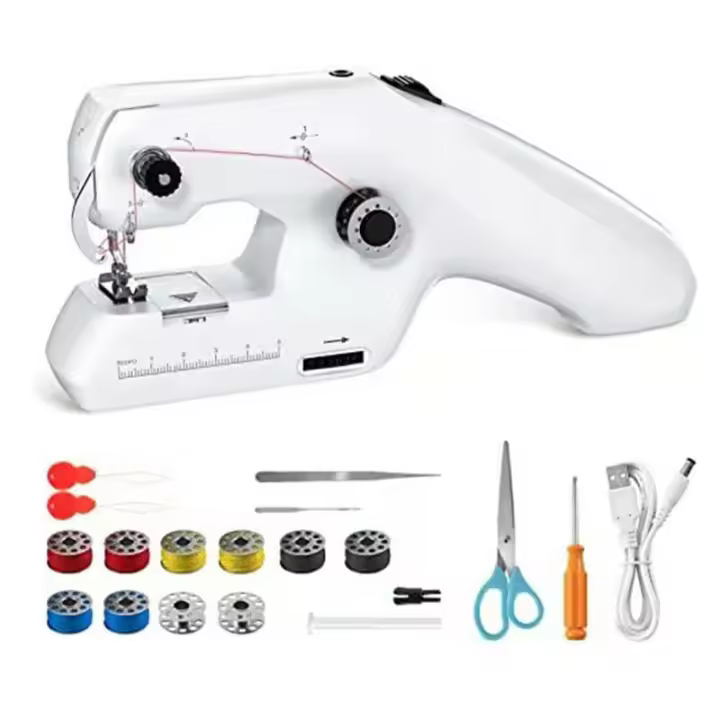 Blanco - Máquina de Coser Portátil de Doble Hilo, Mini Máquina de Coser Eléctrica Portátil para Adultos Principiantes, Costura Fácil y Rápida, Adecuada para Ropa, Telas, Cortinas, Bricolaje - 1