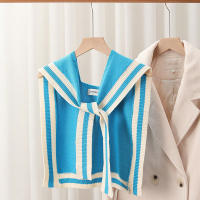 Chal De Punto De Poliéster Hecho a Mano Para Mujer Estilo Preppy Con Rayas Contrastantes Para Primavera Y Otoño - details 9