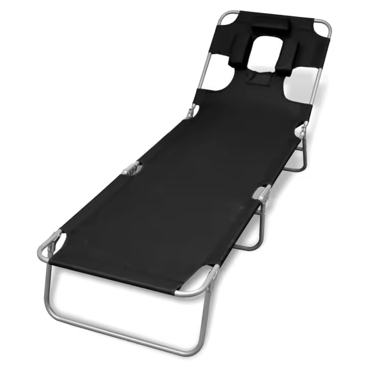 Tumbona plegable de acero con cojín de cabeza acero negra - 1