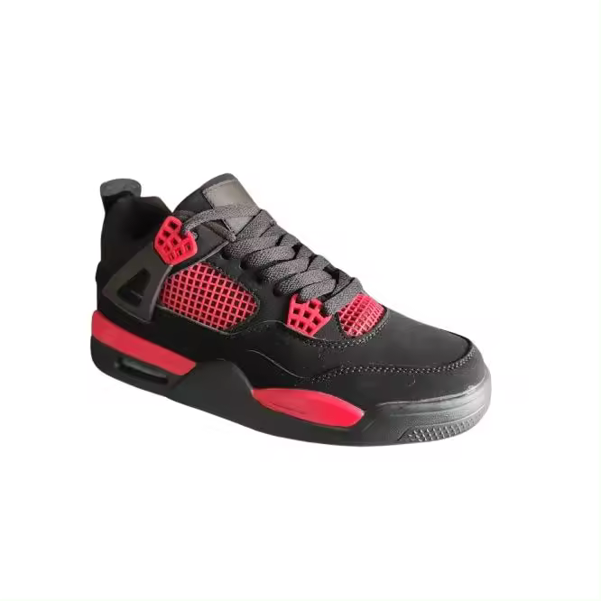 Mº051 NEGRO-ROJO MARCA PERVERSA BASKET zapatillas de skate clásicas retro 4 para MUJER, zapatillas deportivas de baloncesto, zapatillas informales para correr y caminar, - 1