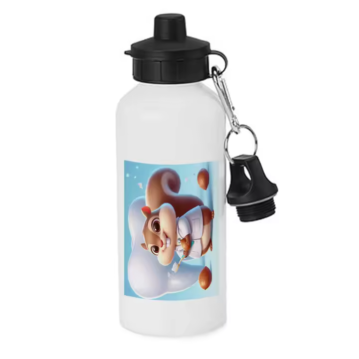 MERCHANDMANIA BIDON DEPORTIVO 600 ML ACERO INOXIDABLE CON CHUPON ardilla dentista animal profesion dientes botella escolar deporte bicicleta - 1