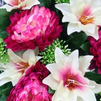 Ramos de Flores Artificiales de Tela con Envoltorio Plateado, Perfecto para Cementerios y Ofrendas de Todos los Santos, Resistente a la Intemperie, Duradero y Elegante, Ideal para Decoración en Exteriores - details 2